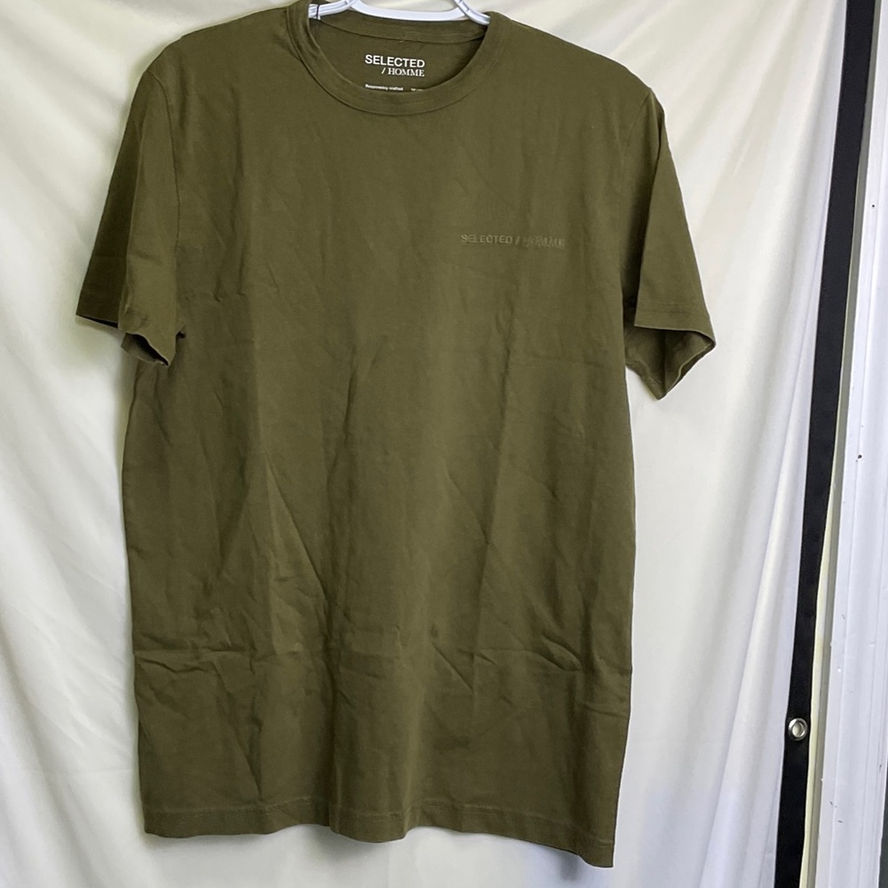 Selected Homme Dark Olive Embroidered Short Sleeve Tee